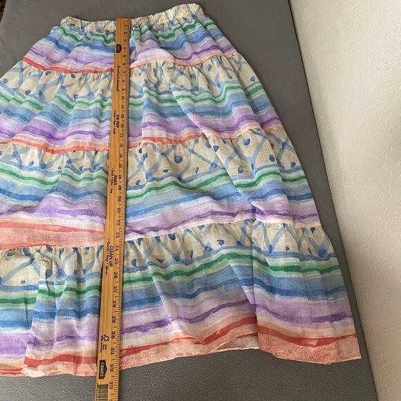 Vintage 80s 90s NOS Two Potato Tiered Midi Skirt L Pastel Boho Coastal Sheer - Picture 7 of 9